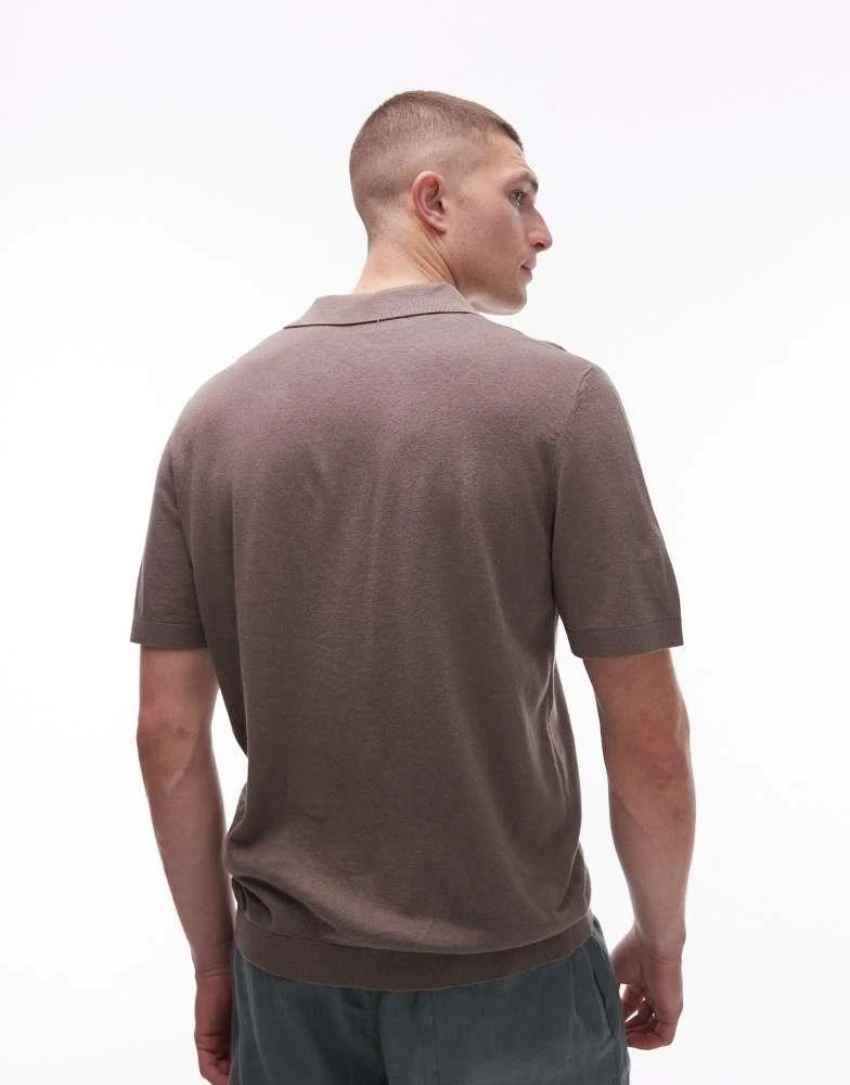 ARKET ARKET cotton linen knitted shirt sleeve polo shirt in light brown 4