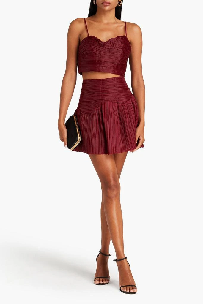 Aje Laurier Wave cropped plissé-organza top 2