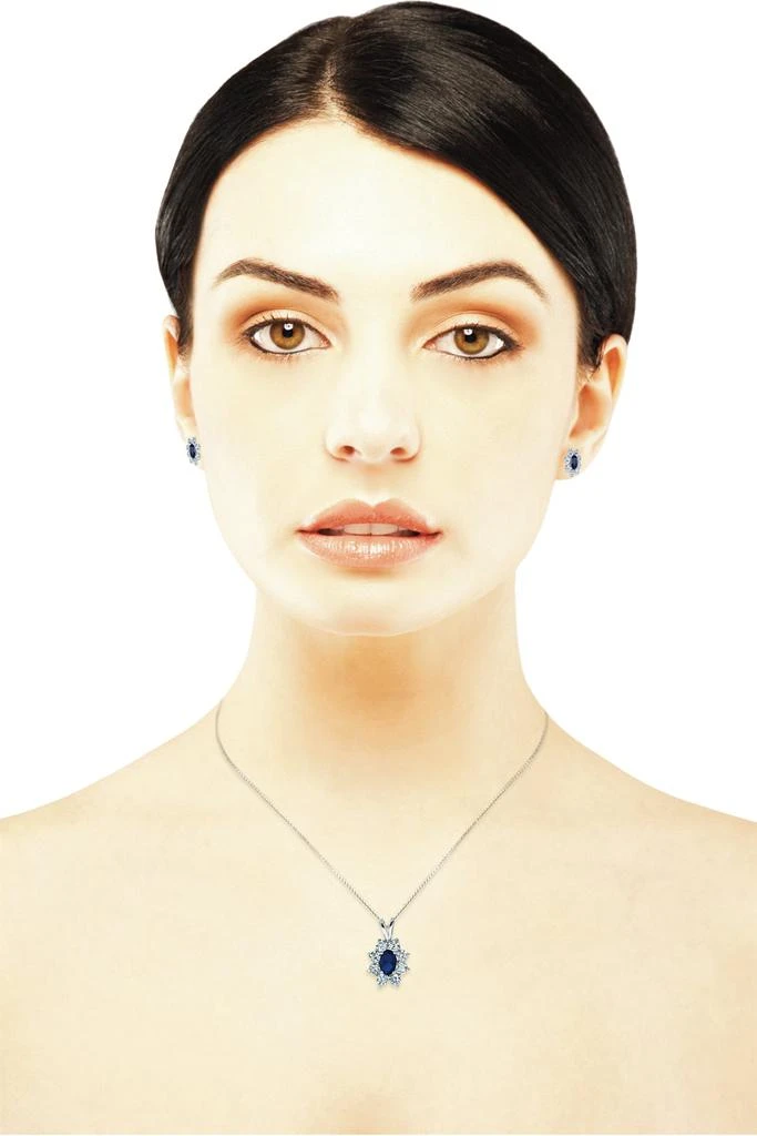 Genevive C.z. Sterling Silver Rhodium Plated Sapphire Flower Shape Drop Pendant 2