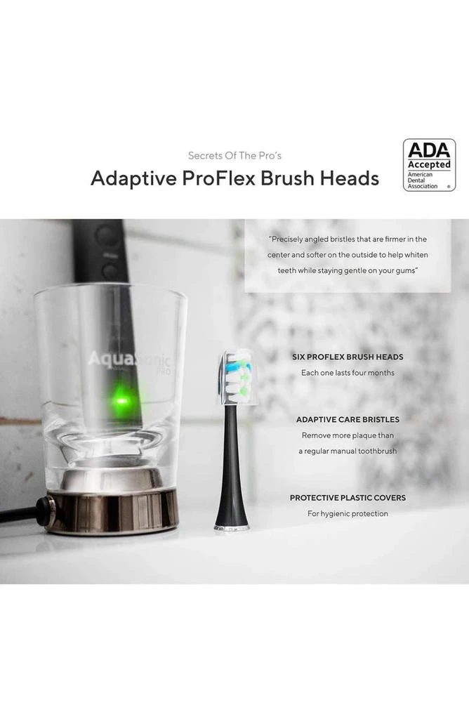 AquaSonic Black Series+ - Ultra Whitening 40,000 VPM Rechargeable Electric Toothbrush - ADA Accepted - Wireless Charging Glass - 6 Proflex Brush Heads & Travel Case – 4 Modes & Smart Timer -Sonic 4
