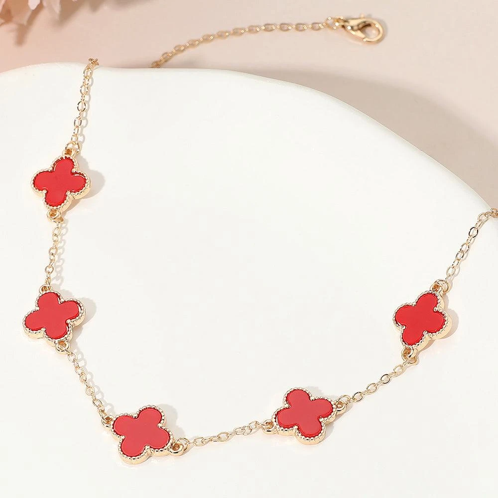 FASHNZFAB Gold Quatrefoil Link Chain Necklace