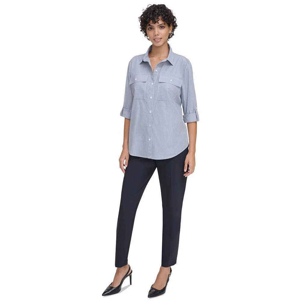 Calvin Klein Women's Striped Cotton Button-Front Shirt 4