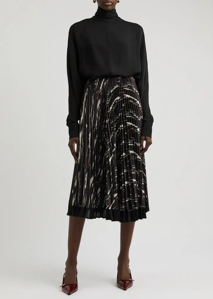 3.1 Phillip Lim Abstract Wood printed pleated satin midi skirt 4