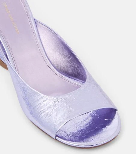 Dries Van Noten Metallic leather wedge mules 5