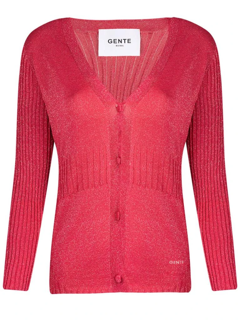 NA Fuchsia yarn cardigan   lurex threads   ribbed long sleeve 1