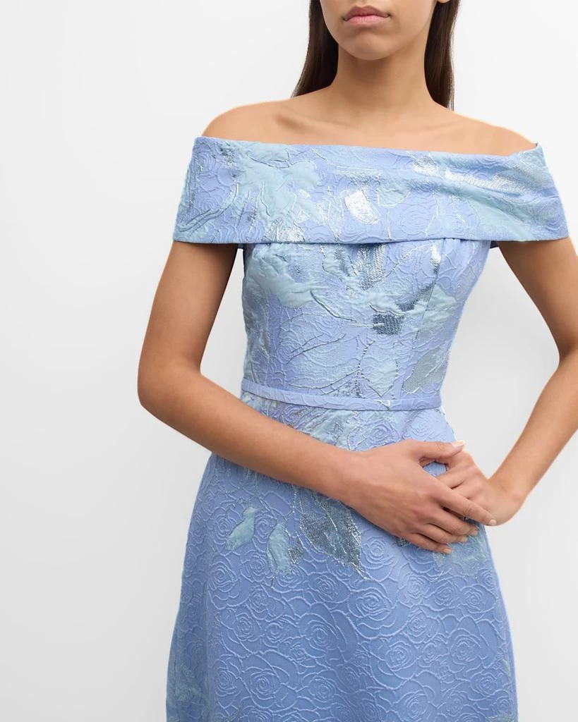 Teri Jon Off-Shoulder Metallic Flower Jacquard Gown 7