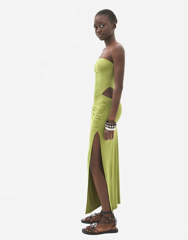 Bershka Bandeau gathered midi dress Women XS Green Bershka Bandeau gathered midi dress Women XS Green