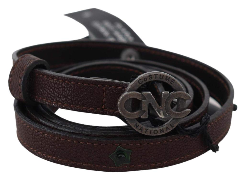 Costume National Costume National Brown Skinny Leather Round Logo Buckle Belt
