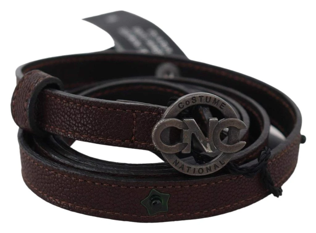Costume National Costume National Brown Skinny Leather Round Logo Buckle Belt 2