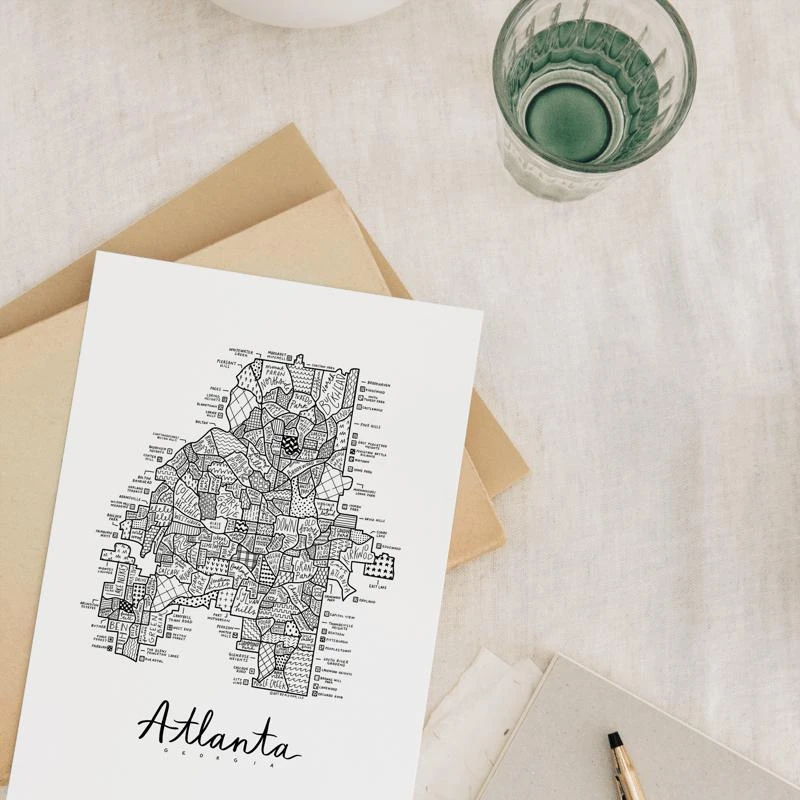 Art By Aleisha Atlanta Neighborhood Map Print PRINT SIZE:18X24"/FRAME: NO FRAME 1
