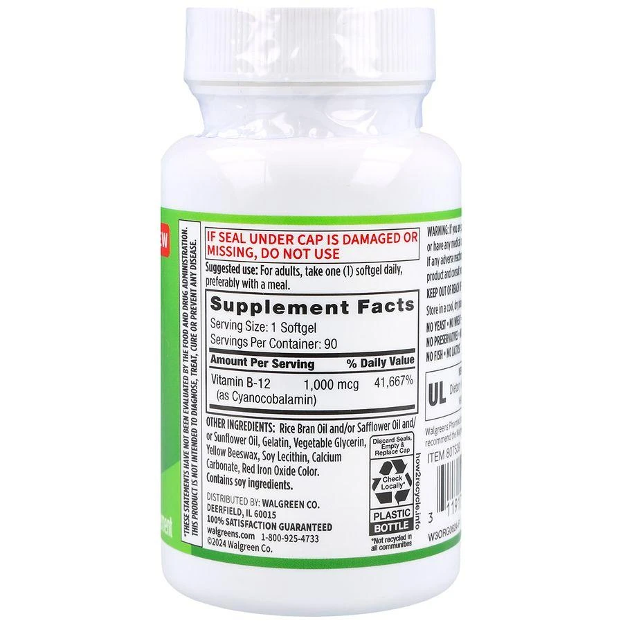 Walgreens Free 
Pure B12 1,000 mcg Softgels 6