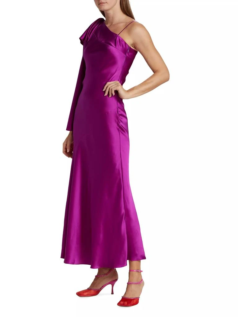 Rodarte Purple Silk Satin 1 Shoulder Dress With Bow Detail 4