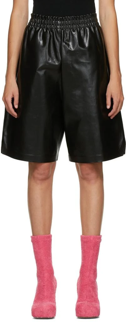 Bottega Veneta Black Leather Shiny Shorts 1