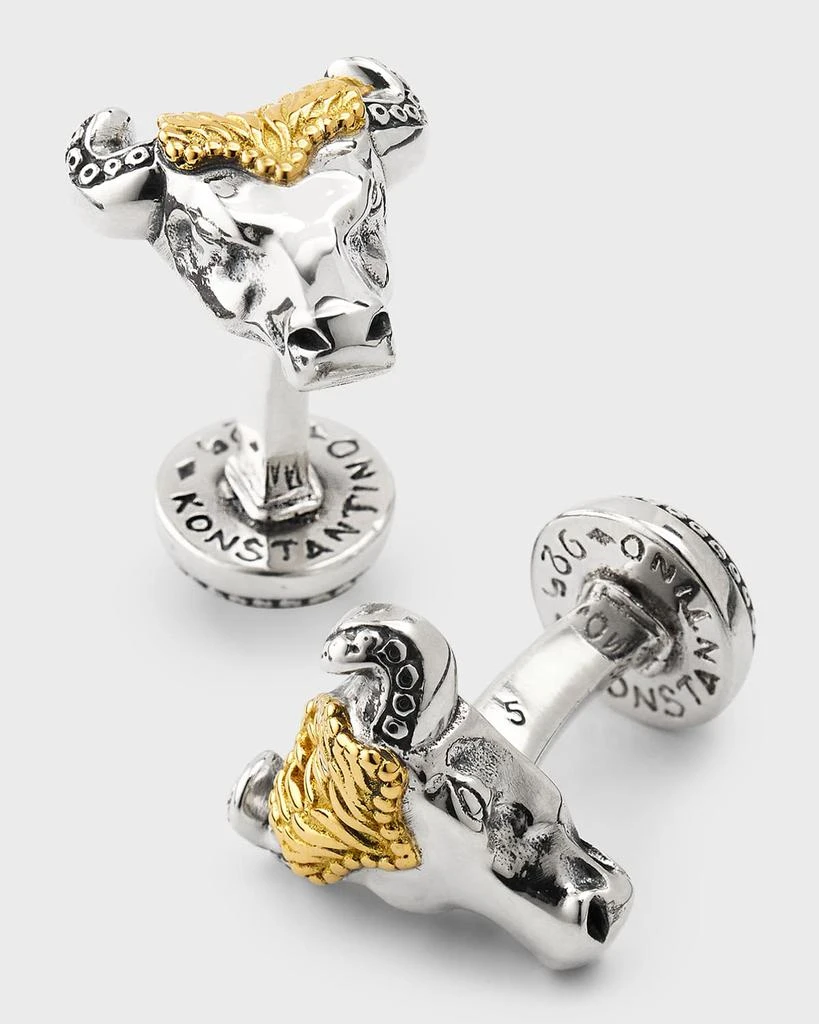 Konstantino Men's Sterling Silver and 18K Yellow Gold Bull Head Cufflinks 3