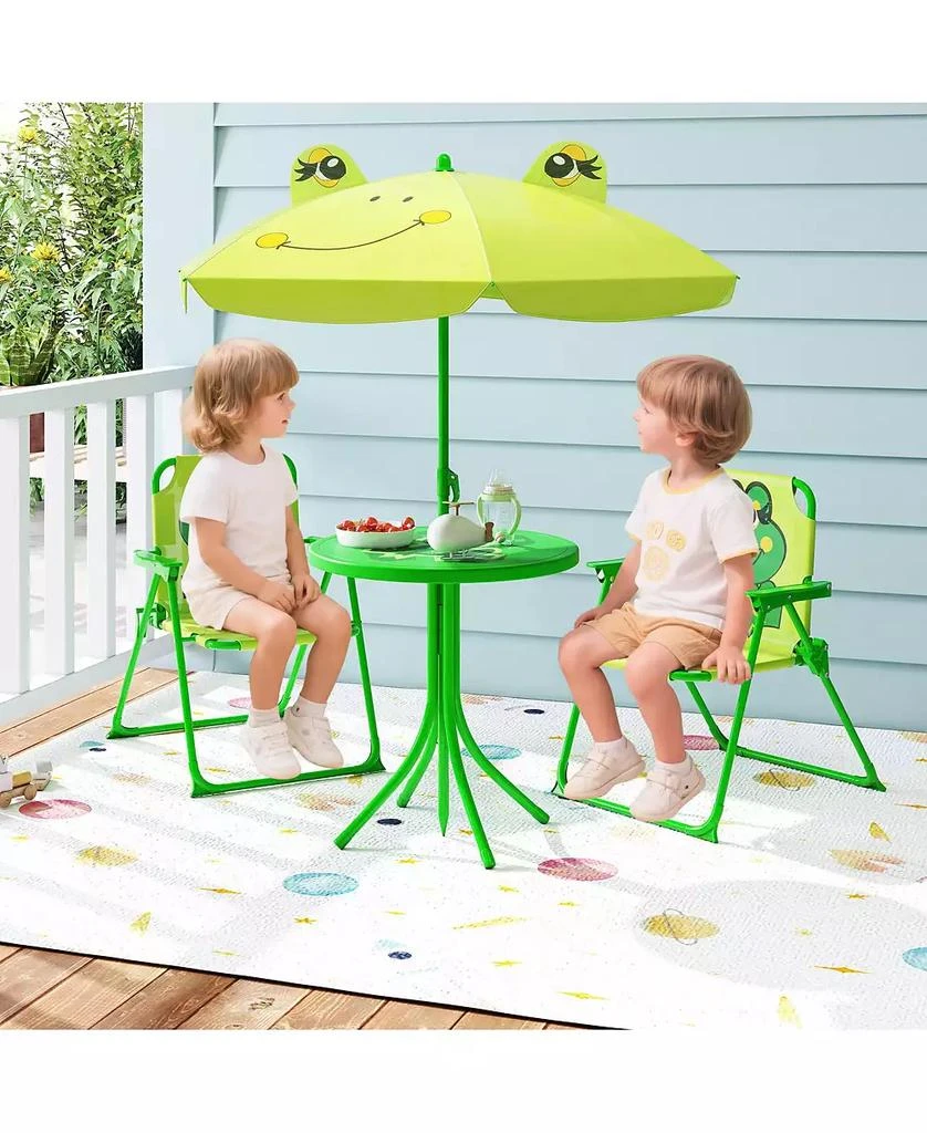 Gymax Toddler Picnic Table & Chair Set w/ 2 Folding Chairs & Height Adjustable Umbrella 3