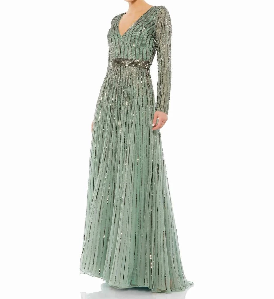 Mac Duggal Mac Duggal - Sequined V Neck Illusion Sleeve A Line Gown