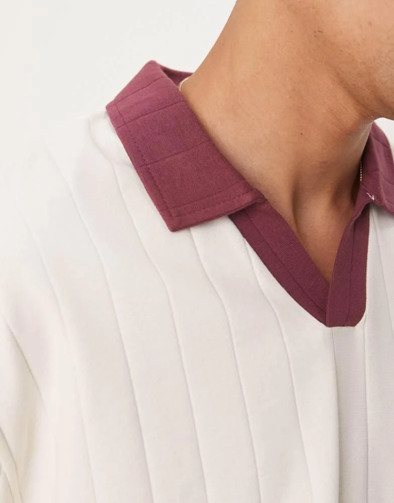 ASOS ASOS DESIGN relaxed boxy rib polo t-shirt with contrast collar in cream 2