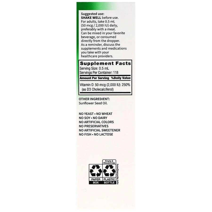 Walgreens Free 
Pure Liquid D3 50 mcg (2,000 IU) 7