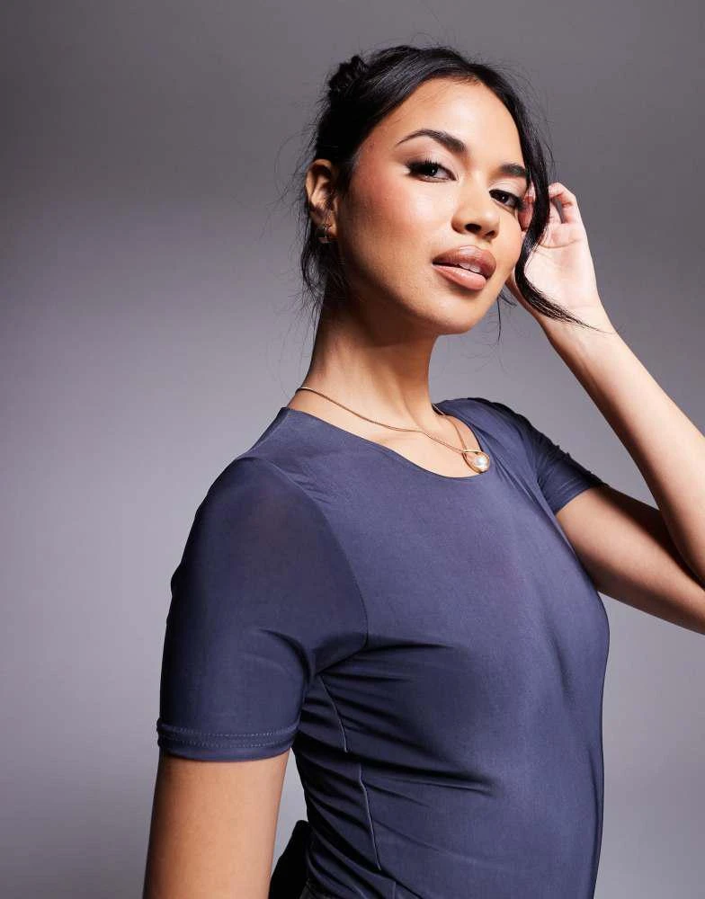 Fashionkilla Fashionkilla exclusive sculpted double layered slinky t-shirt body in charcoal 4