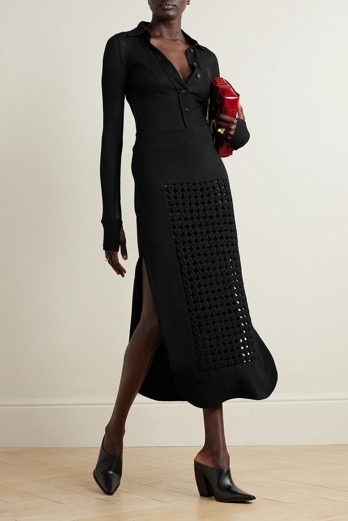 A.W.A.K.E. Mode Macramé-paneled stretch-crepe midi skirt