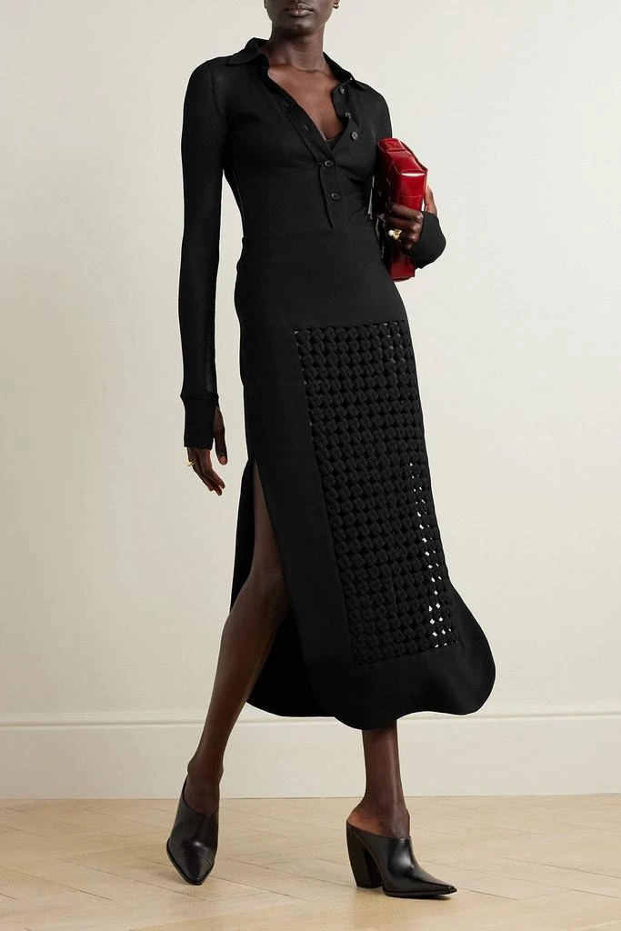 A.W.A.K.E. Mode Macramé-paneled stretch-crepe midi skirt 2