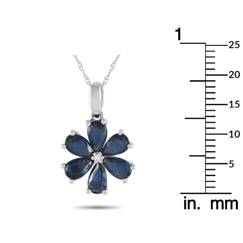 Non Branded 14K White Gold 0.01ct Diamond and Sapphire Flower Pendant Necklace PD4-15845WSA 4