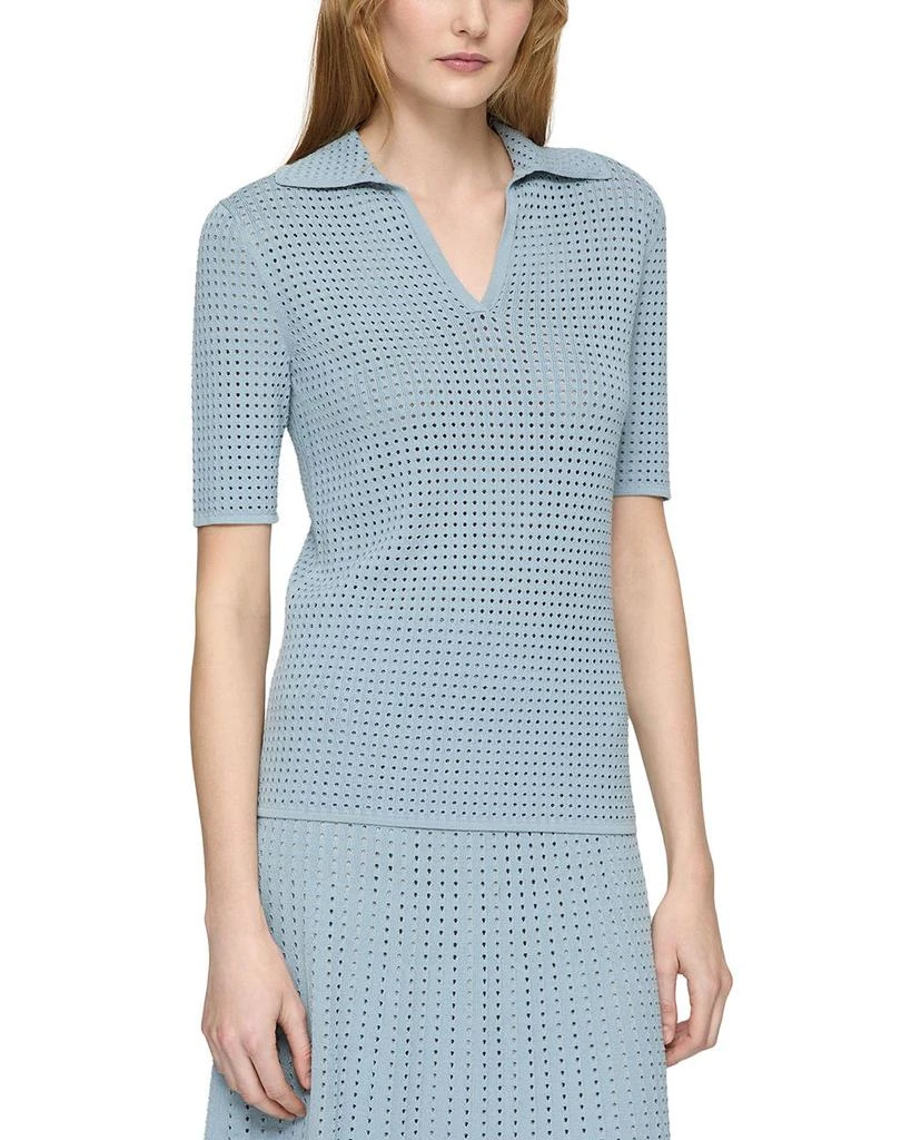 Lafayette 148 New York Pointelle Stitch Polo Shirt 1