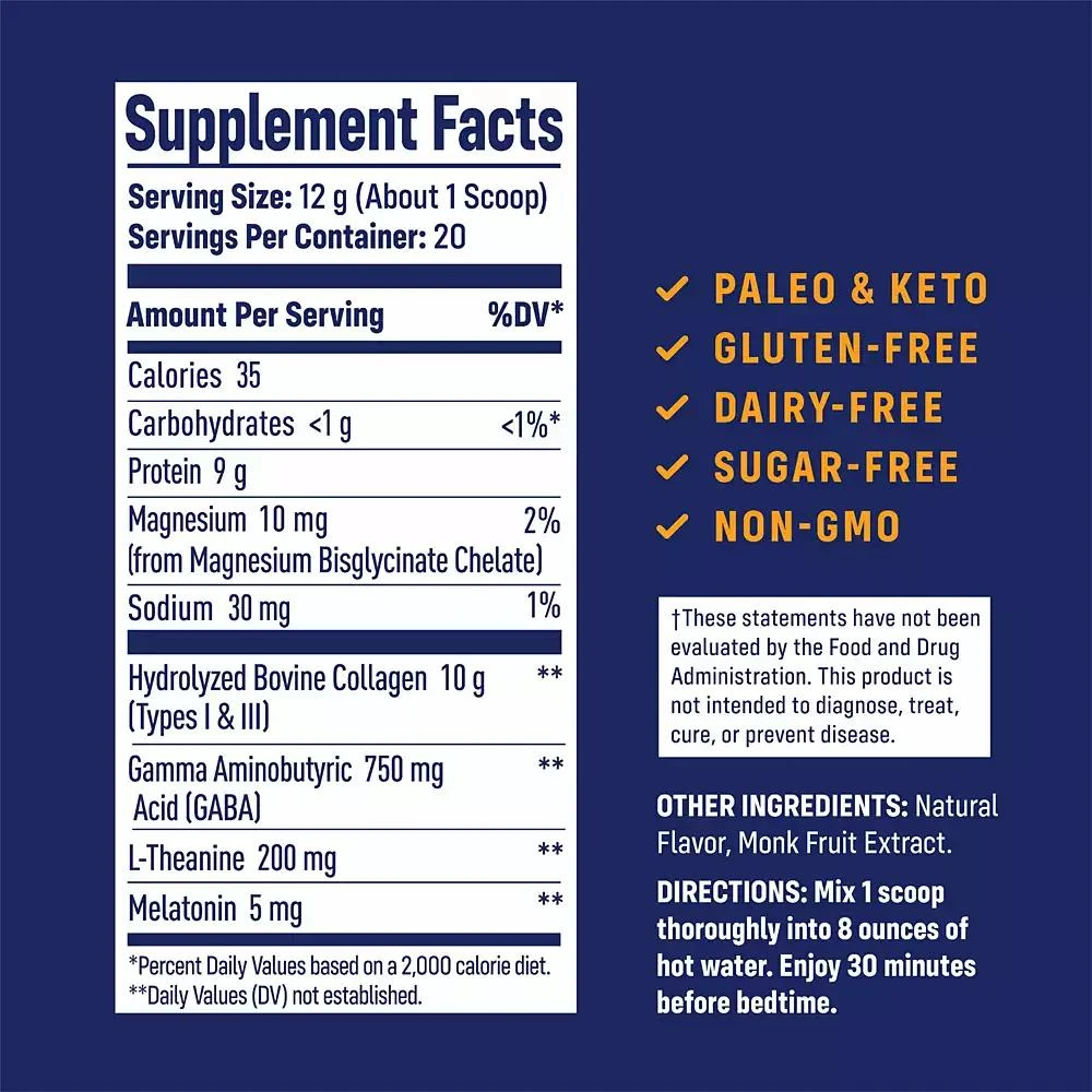 NativePath Collagen PM - Honey Chamomile Nighttime Collagen Peptides Powder with Magnesium, GABA, L-Theanine and Melatonin - 20 Servings 7