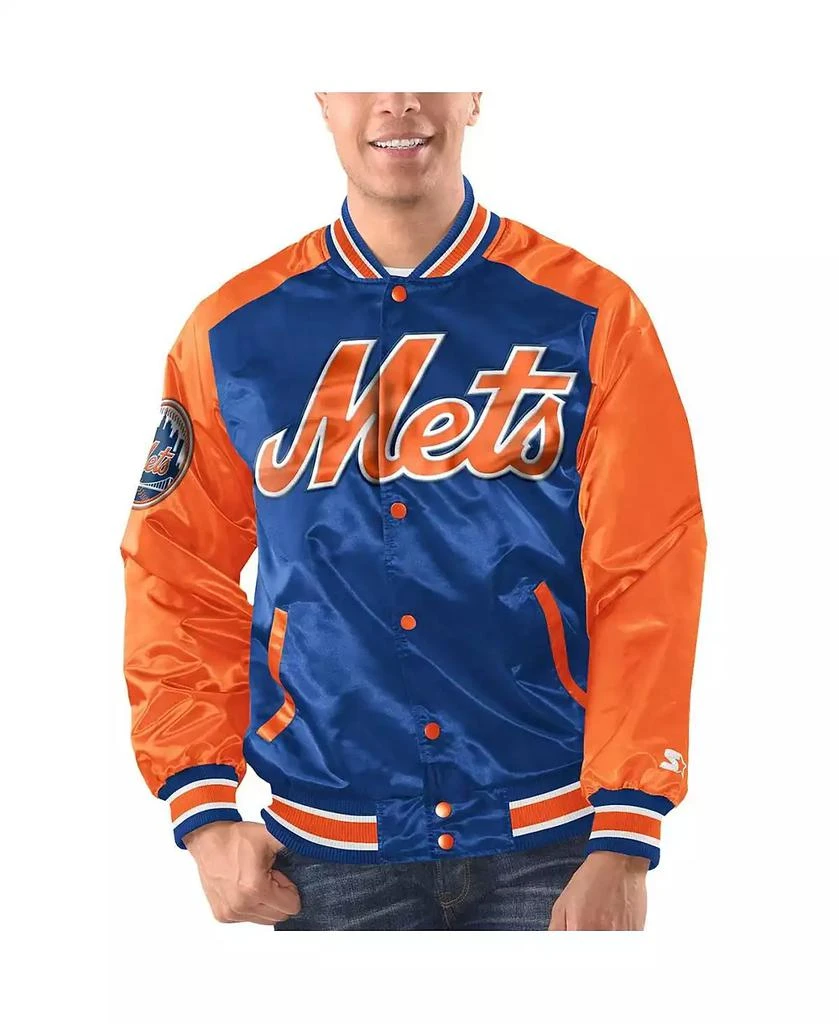 Starter Men's Royal, Orange New York Mets Varsity Satin Full-Snap Jacket 1