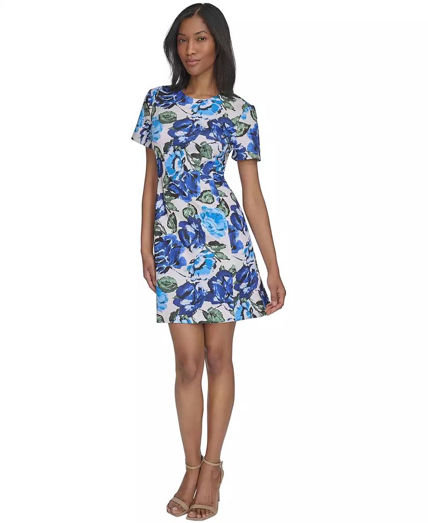 HALSTON Women's Printed Fit & Flare Short-Sleeve Dress