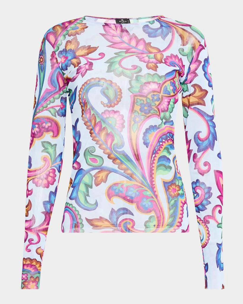 ETRO Garden Paisley Mesh Long-Sleeve Top 1