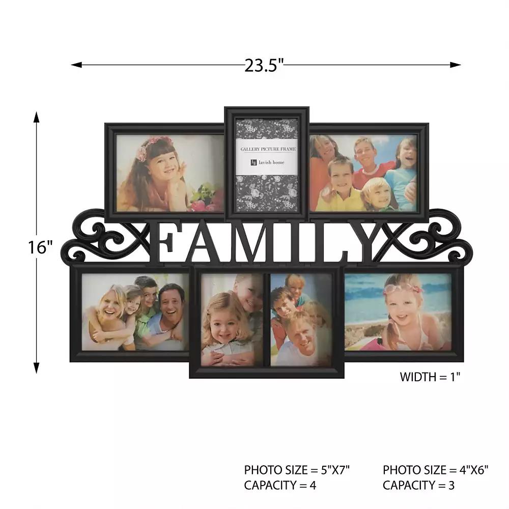 Trademark Global Family Collage Picture Frame with 7 Openings by Lavish Home, Black, 16" x 23.5" x 1"