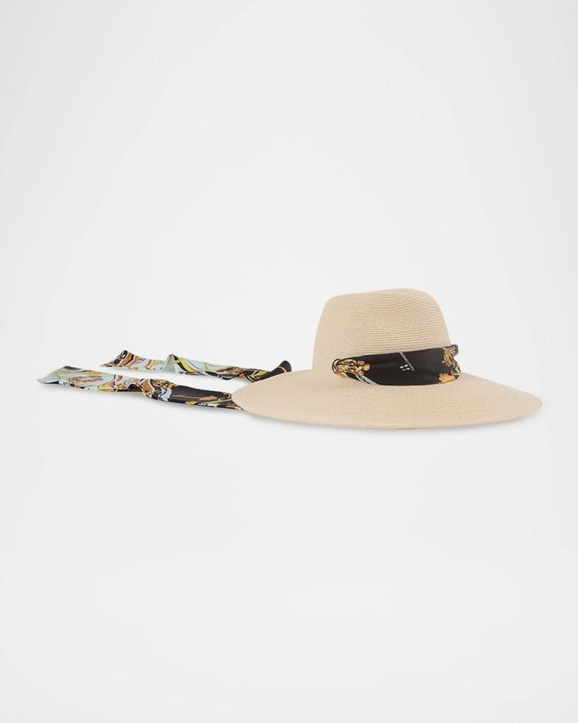 Shop Emmanuelle Printed Grosgrain-trimmed Hemp Fedora  display picture 1