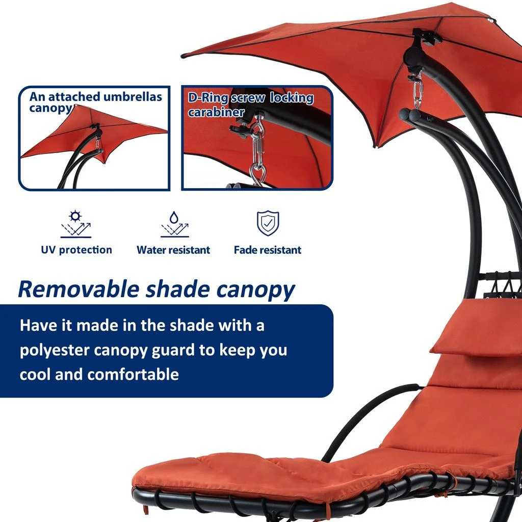 Streamdale Furniture Streamdale Orange Oasis: Ergonomic Hammock Chair with Umbrella and Pillow 4