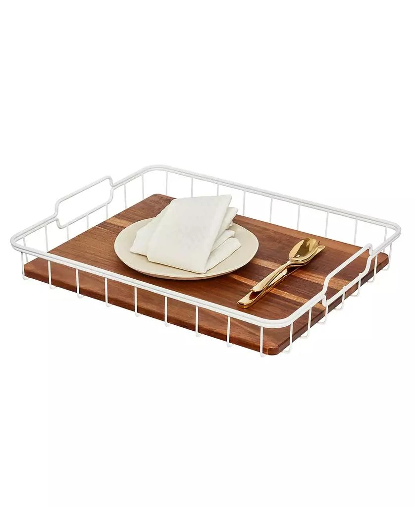 iDesign Wire and Acacia Wood Serving Tray 1