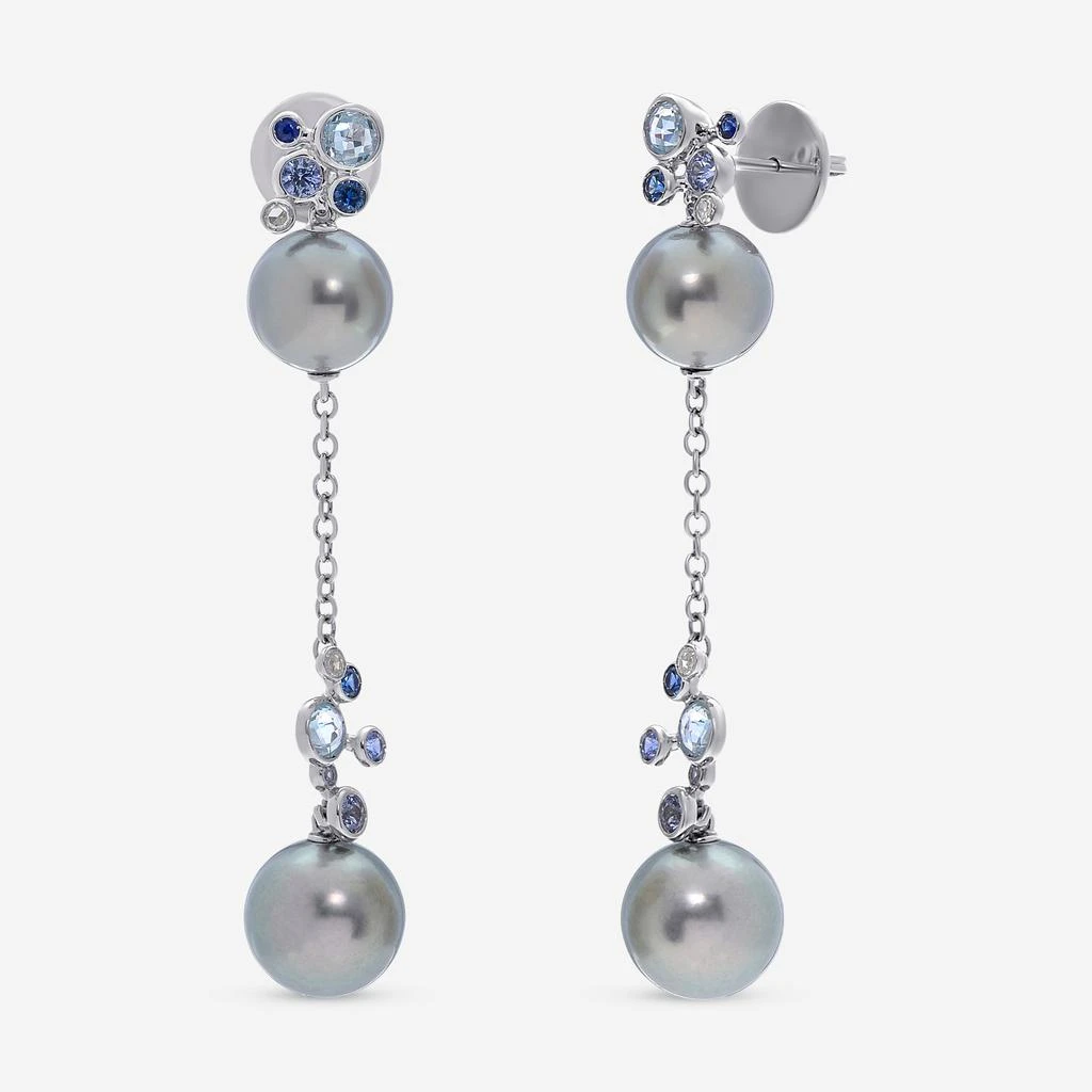 Damiani Damiani 18K White Gold, Tahitian Pearl, Sapphire and Diamond Drop Earrings 20055234 3