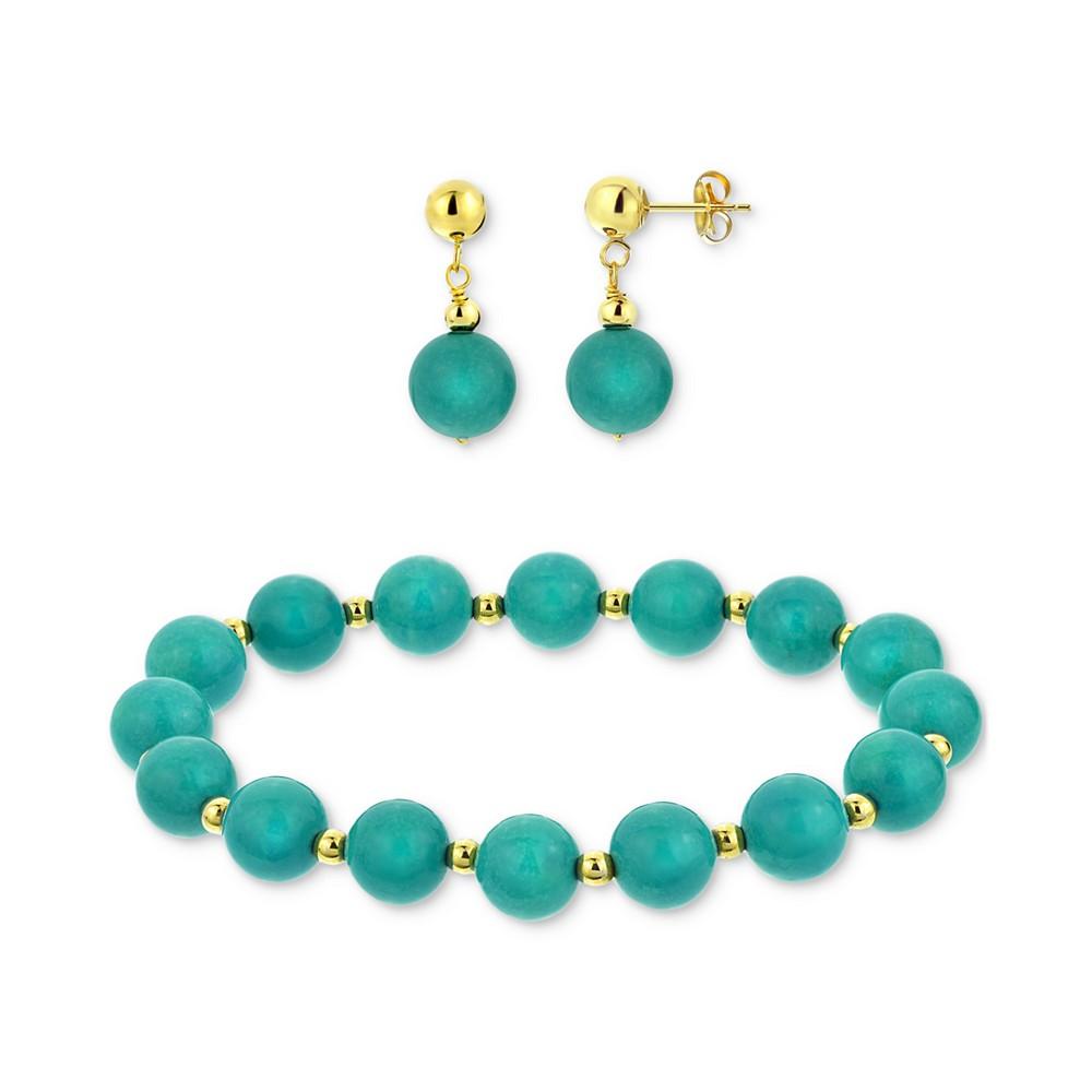 Macy's 2-Pc. Set Jade Bead Bracelet & Matching Drop Earrings in 14k Gold (Also in Onyx, Tiger Eye, Turquoise, Lapis Lazuli, & Rose Quartz)