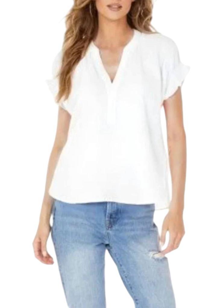 Charter Club Women's 100% Linen Split-Neck Tie-Cuff Top
