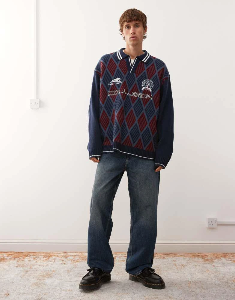 COLLUSION COLLUSION Knitted football boxy sweater jumper 2