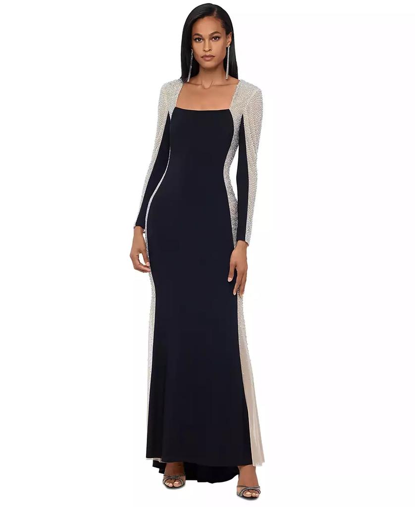 XSCAPE Embellished Colorblocked Gown