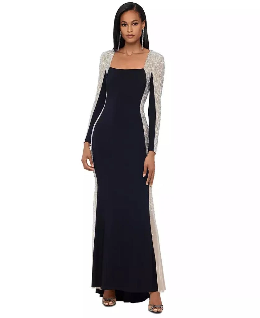 XSCAPE Embellished Colorblocked Gown 1