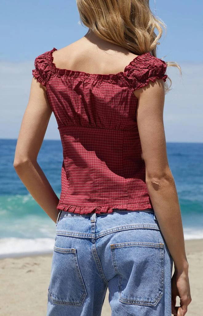 John Galt Burgundy Plaid Elena Top 3