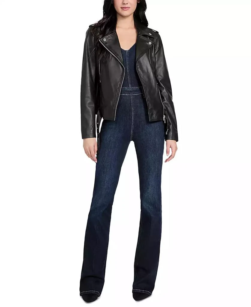 GUESS Women's Asymmetric Belted Leather Moto Jacket 5