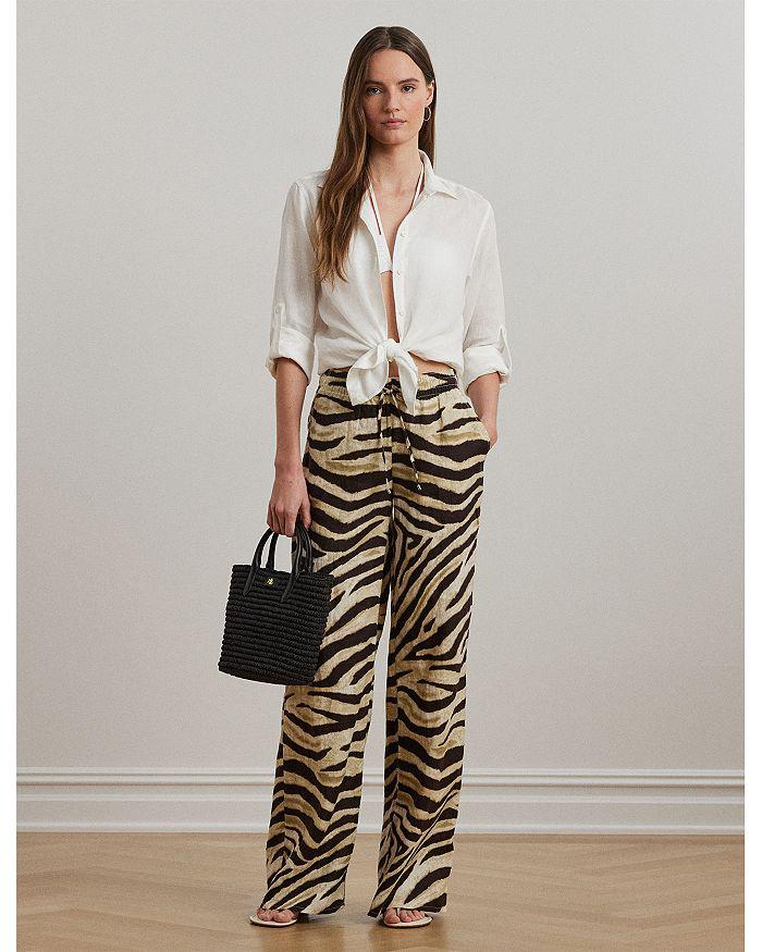 Ralph Lauren Zebra Print Linen Wide Leg Pant