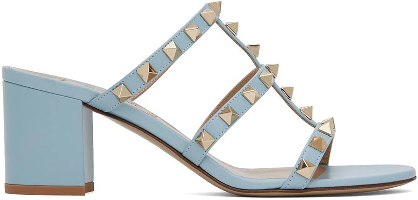 Valentino Blue Rockstud Calfskin Heeled Sandals 1