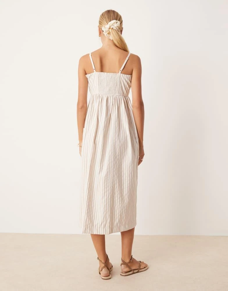 Brave Soul Brave Soul Stripe button down midi dress in stone 4