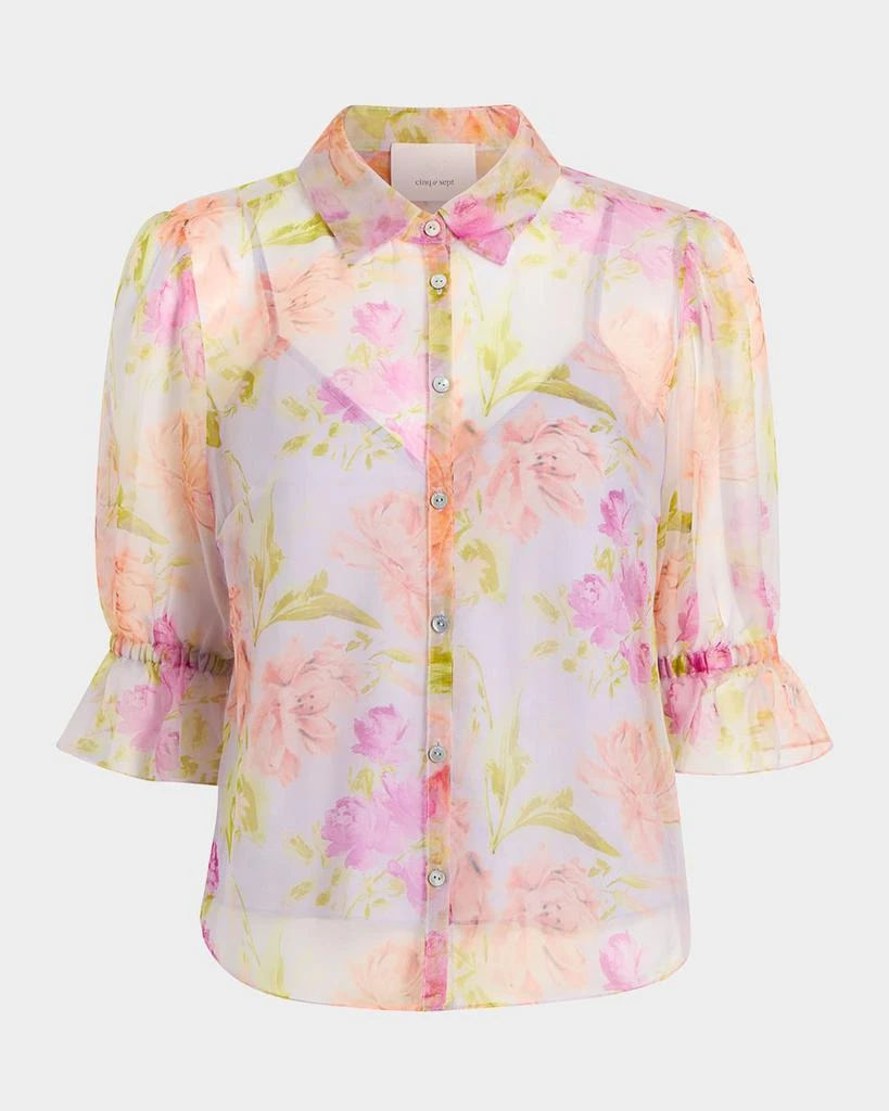 Cinq a Sept Fiona Floral Puff-Sleeve Top 1