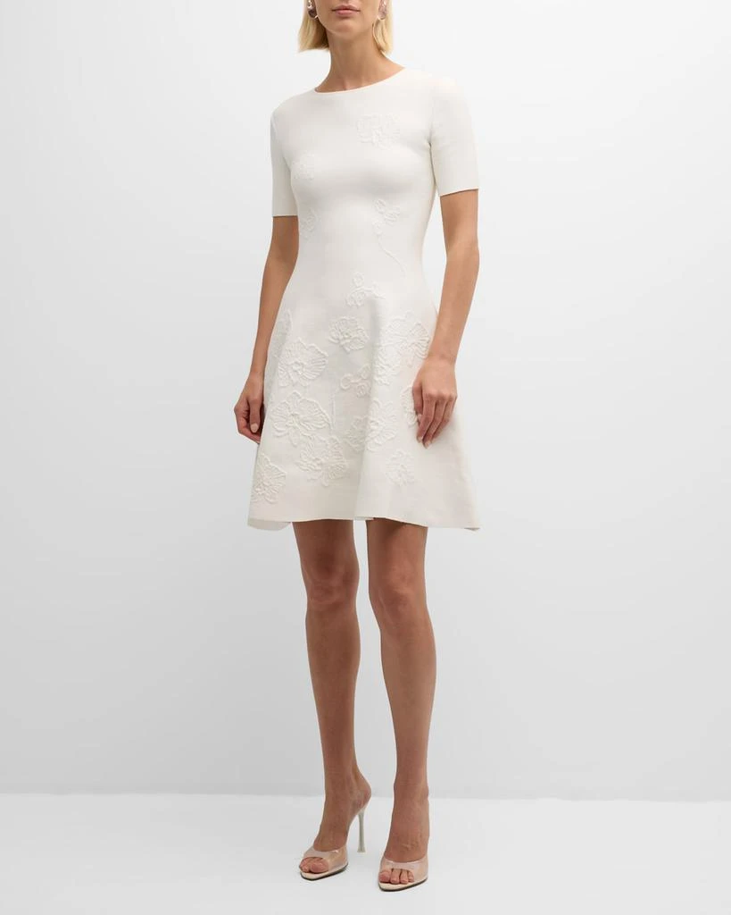 Oscar de la Renta Short-Sleeve Orchid Jacquard Fit-&-Flare Mini Dress 2