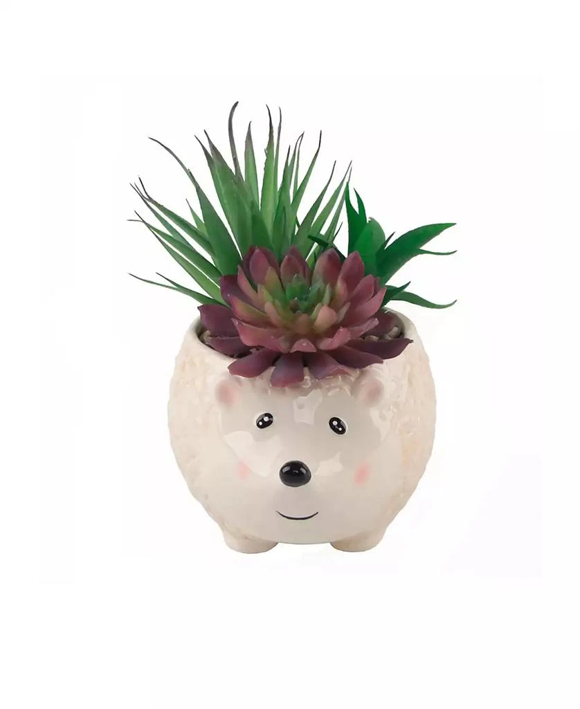 Flora Bunda 8" Artificial Succulent in 6" Large Hedgehog Ceramic Planter