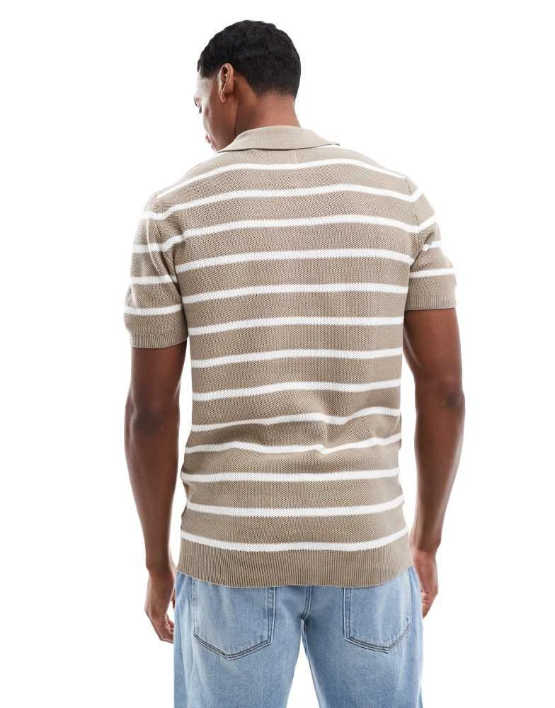 Brave Soul Brave Soul Short sleeve knitted polo shirt in stone 4